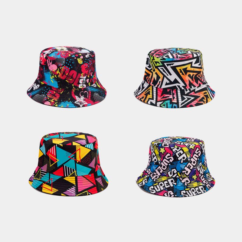Nuevo gorro de pescador de doble cara con letras de grafiti para mujer, moderno y plegable para hombre._voghion.com