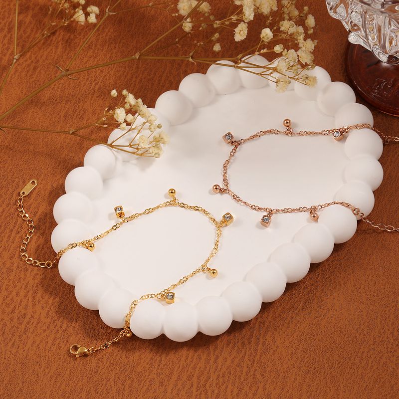 Light Luxury Niche Stainless Inlaid Diamond Round Bead Pendant Anklet Fashionable Personality Simple Titanium Steel Foot_voghion.com