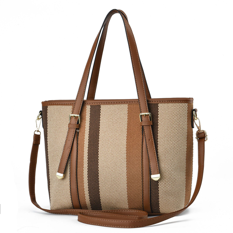 Striped versatile for women, large capacity commuting three piece set, handbag, tote bag, simple and atmospheric women's_voghion.com