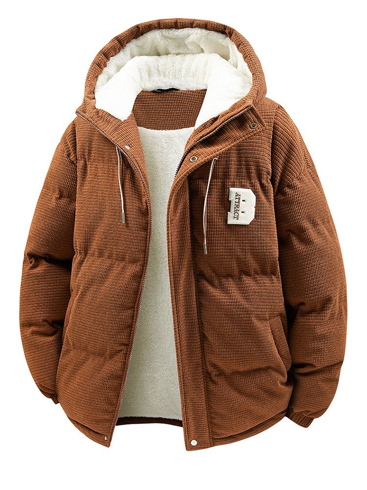 Piumino corto con cappuccio caldo invernale da uomo - Cappotto trapuntato leggero con design antivento, abbigliamento casual da strada per ragazzi_voghion.com