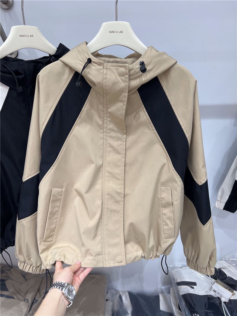 Autumn Outfit Color Block Hooded Women's Top Design Trendy Workwear Baseball Jacket_voghion.com