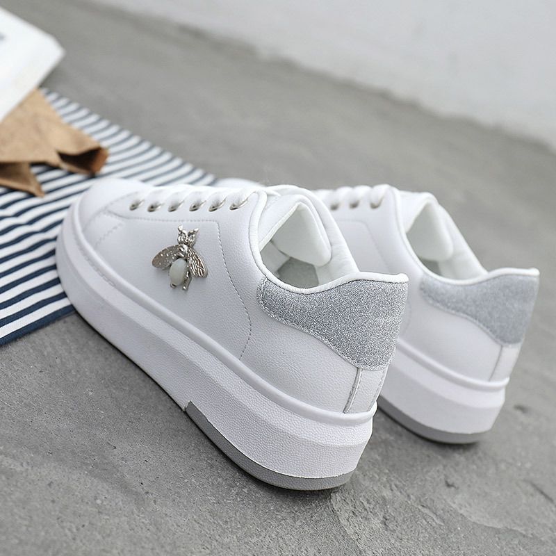 Autumn Leather Waterproof Student Butterfly Sneakers Lace-Up Korean Style Versatile White Shoes Women's Selection_voghion.com