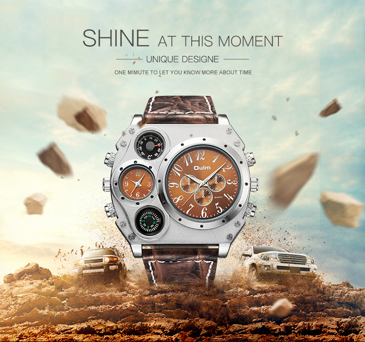 Men's Large Dial Multi-Time Zone Quartz Watch With Leather Strap, Casual Fashion Timepiece For Everyday Wear Dedicated Casual Men's Watch_voghion.com
