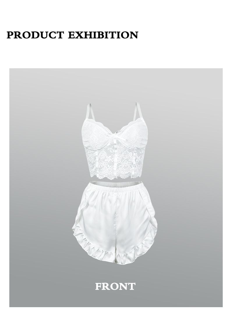pajamas for women white lace suspenders lace shorts home sexy suit_voghion.com