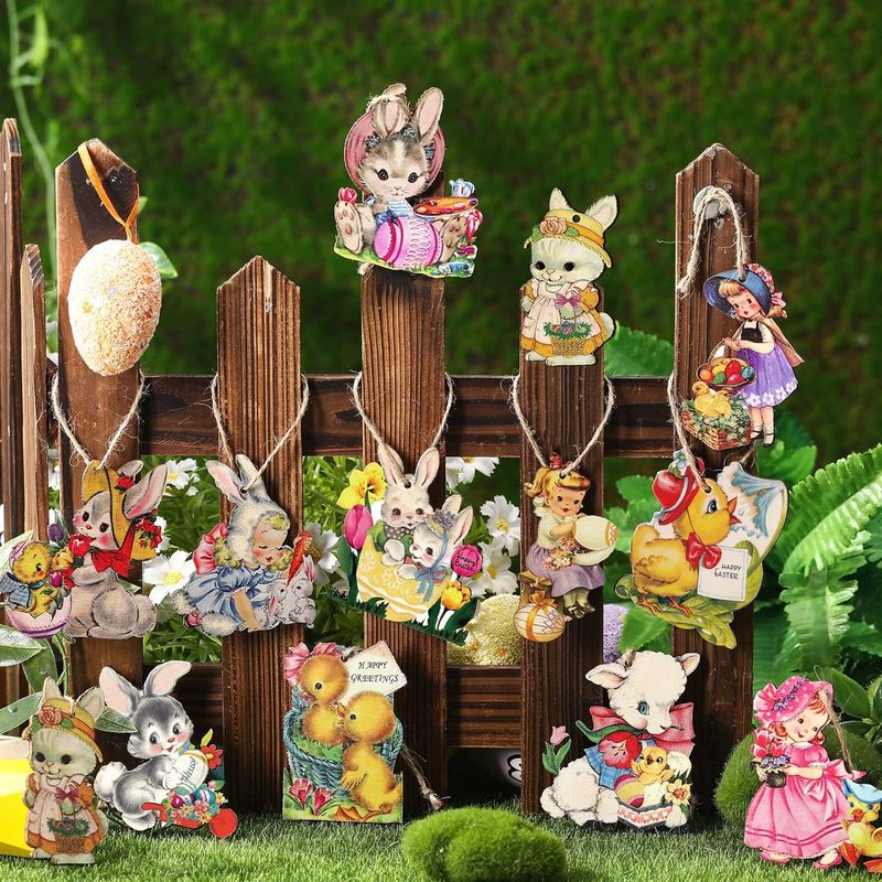 Easter Wood Ornaments Vintage Spring Decorations Elf Wooden Decorations With Rope Suitable For Easter Party_voghion.com