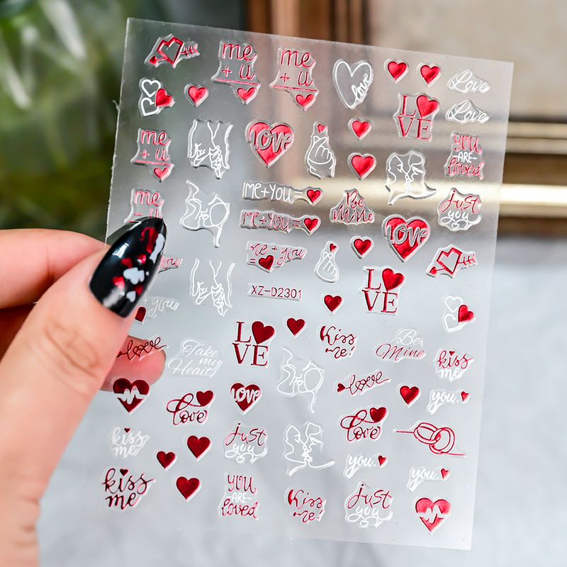 Selbstklebende, wasserfeste Nagelaufkleber zum Valentinstag, Herzform, romantische Liebesaufkleber für Mädchen, einfach anzubringen_voghion.com