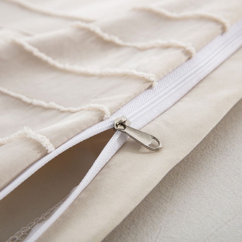 Set copripiumino soffice a righe color cachi chiaro - Biancheria da letto morbida da 3 pezzi con motivo a fiori recisi per un arredamento accogliente._voghion.com