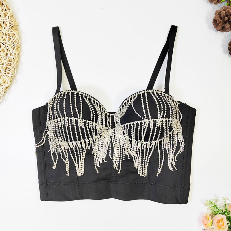 Corsetto avvolgente con catena di diamanti e nappe, design francese, corsetto con perline a spina di pesce, con reggiseno imbottito e top modellante_voghion.com