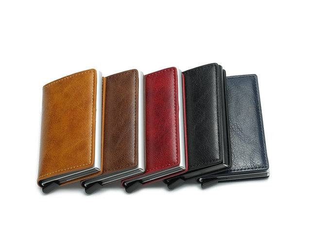 Nuevo Mini tarjetero para hombre, billeteras de fibra de carbono Rfid de cuero negro, Mini billetera delgada, monedero pequeño, monederos para hombre_voghion.com