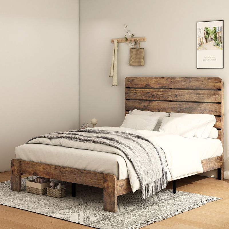 Bed Frame Queen Size, Wood Platform Bed Frame , Noise Free,No Box Spring Needed And Easy Assembly Tool,Large Under Bed Storage,Dark Brown_voghion.com