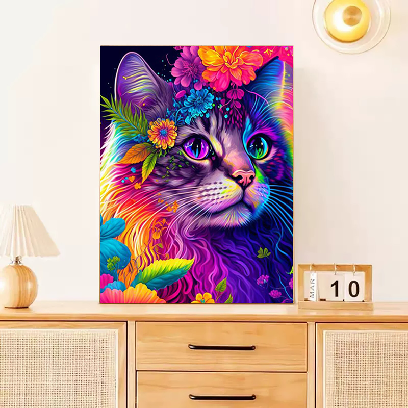 RUOPOTY Pittura classica con i numeri Dipinto su tela dipinto a mano Colorato gatto Animale Regalo personalizzato_voghion.com