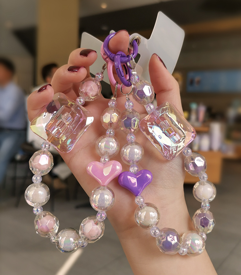 Large Square Crystal Bead Wrist Strap Mobile Phone Strap with Multi Sided Diamond Bead Pendant Phone Anti Drop Clip_voghion.com