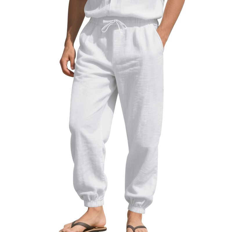 Four Seasons Beach Trend Men's Loose Linen Plus Size Casual Jogger Pants_voghion.com