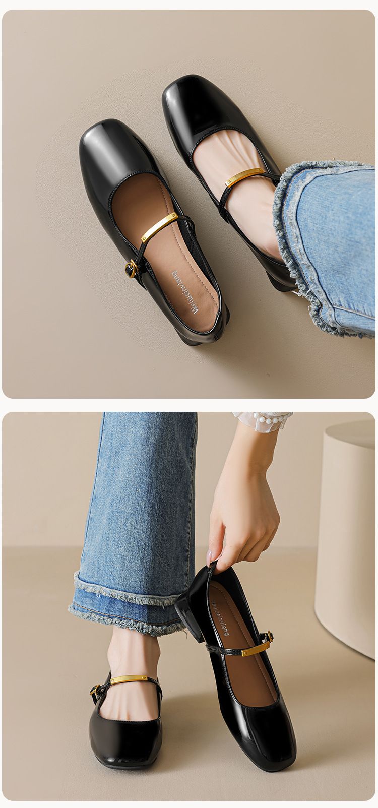 Rundkopf-Einzelschuhe für Damen, schöne französische leichte Mund-Dicke Ferse mit Mary Jane-Schuhen_voghion.com