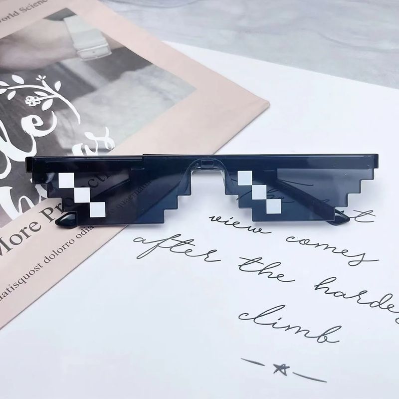 Mados Thug Life Originalūs Kostiumai Moteris Vyriški Vintažiniai Pixel Black Mosaic Akiniai nuo saulės Šaunūs Juokingi Akiniai_voghion.com
