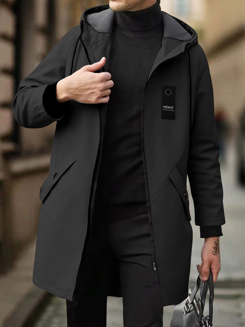 Men's Slim-Fit Trench Coat – Lightweight Polyester Jacket With Hood For Business Casual_voghion.com