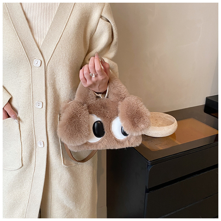 Autumn and Winter Plush 2023 New Cute Big Tote Single Shoulder Crossbody Cross Eyed Puppy Bag_voghion.com