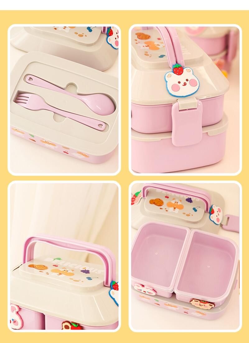 Kawaii Lunch Box 600ml - Contenitore Bento in plastica senza BPA con 3 scomparti per alimenti per bambini, ecologico_voghion.com