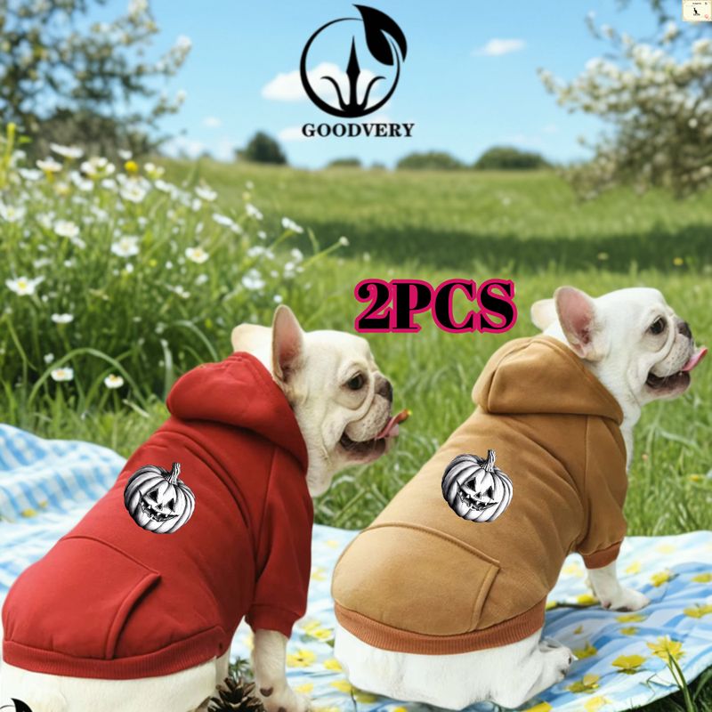 Sudadera con capucha estilo Halloween de 2 piezas con diseño de canguro que mantiene a tu mascota abrigada en otoño e invierno. Incluye un bolsillo trasero ideal para paseos y aventuras._voghion.com