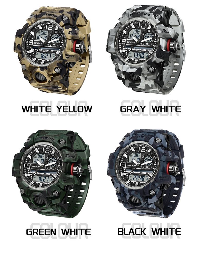 Orologio sportivo digitale mimetico robusto con doppio display, sveglia, cronometro e resistenza all'acqua fino a 50 m per uomo, orologio sportivo elettronico impermeabile_voghion.com