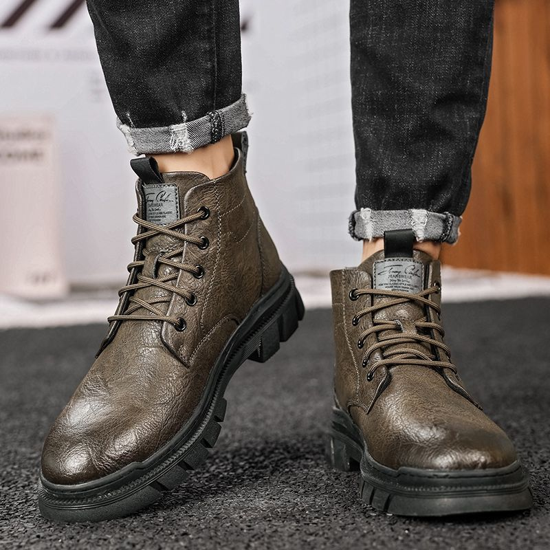 Martin high-top britiske mid-top lædersko korte sorte arbejdsstøvler til mænd_voghion.com