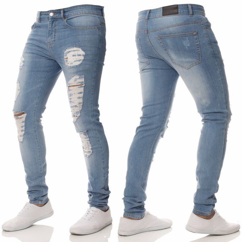 Jeans décontractés pour hommes, coupe slim, déchirés et personnalisés, pour le commerce transfrontalier, élégants et polyvalents_voghion.com