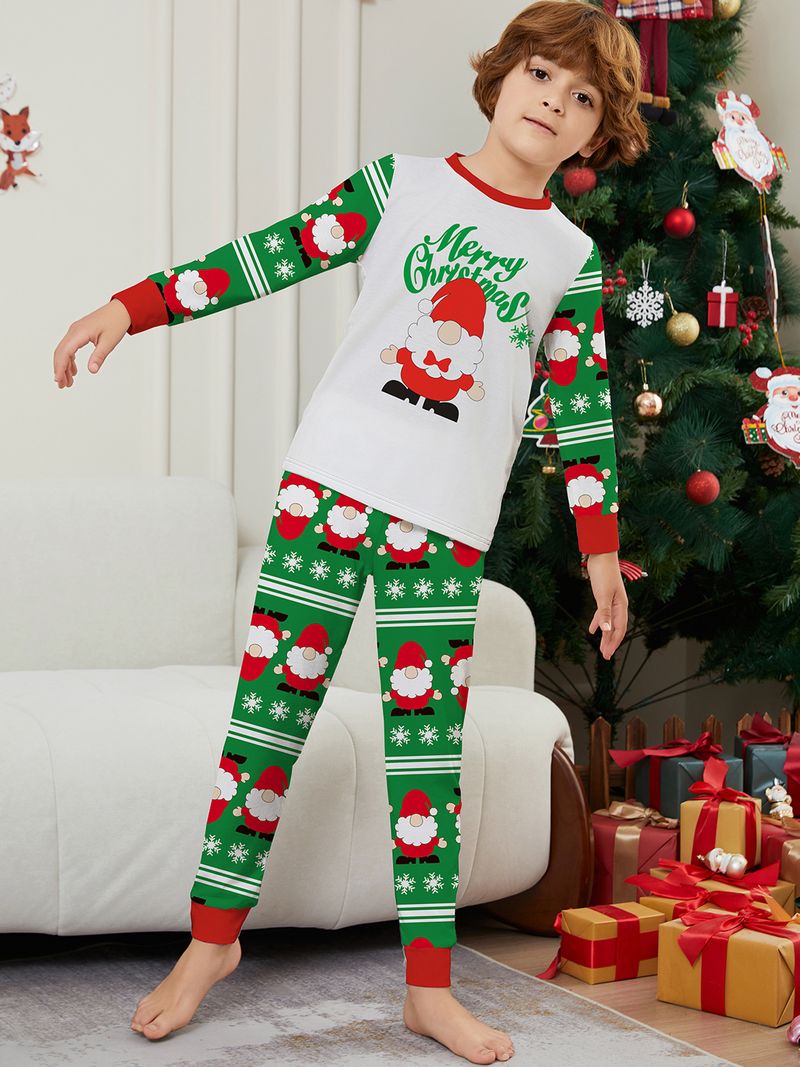 Weihnachtliches Familien-Pyjama-Set – Weihnachtsmann, Schneeflocke und Buchstabendruck – Gemütliche Nachtwäsche für die Feiertage für Erwachsene, Kinder und Haustiere_voghion.com