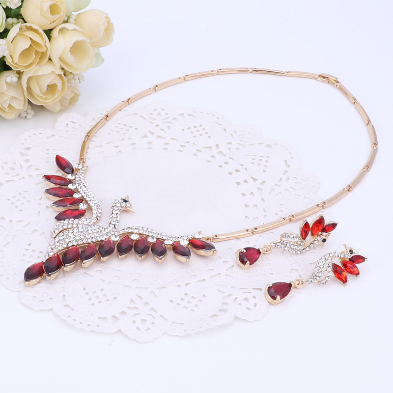 Squisito zircone cristallo fenice collana orecchino set di gioielli da sposa per le donne regalo festa nuziale ballo di fine anno_voghion.com