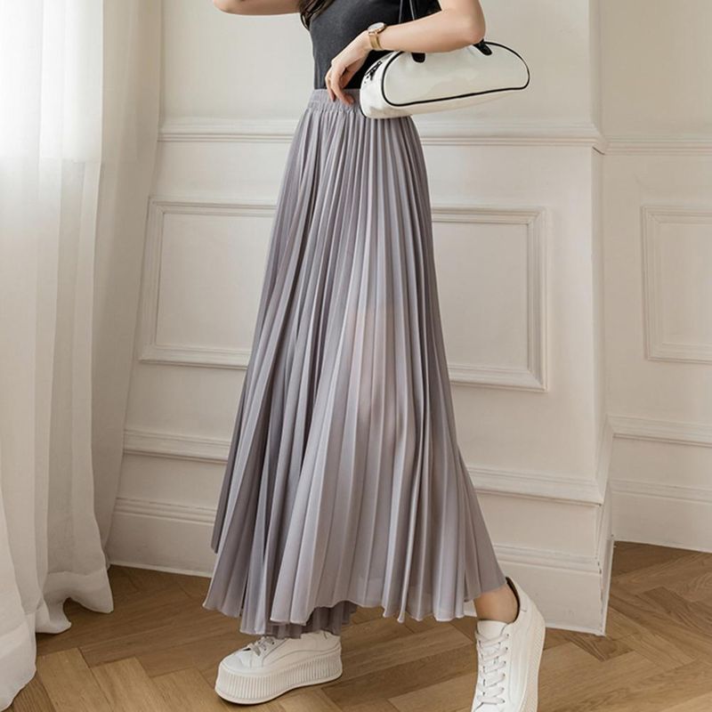 Vente chaude mode coréenne femmes jambe large plissée élastique taille haute en mousseline de soie pantalon été décontracté pantalon ample streetwear_voghion.com