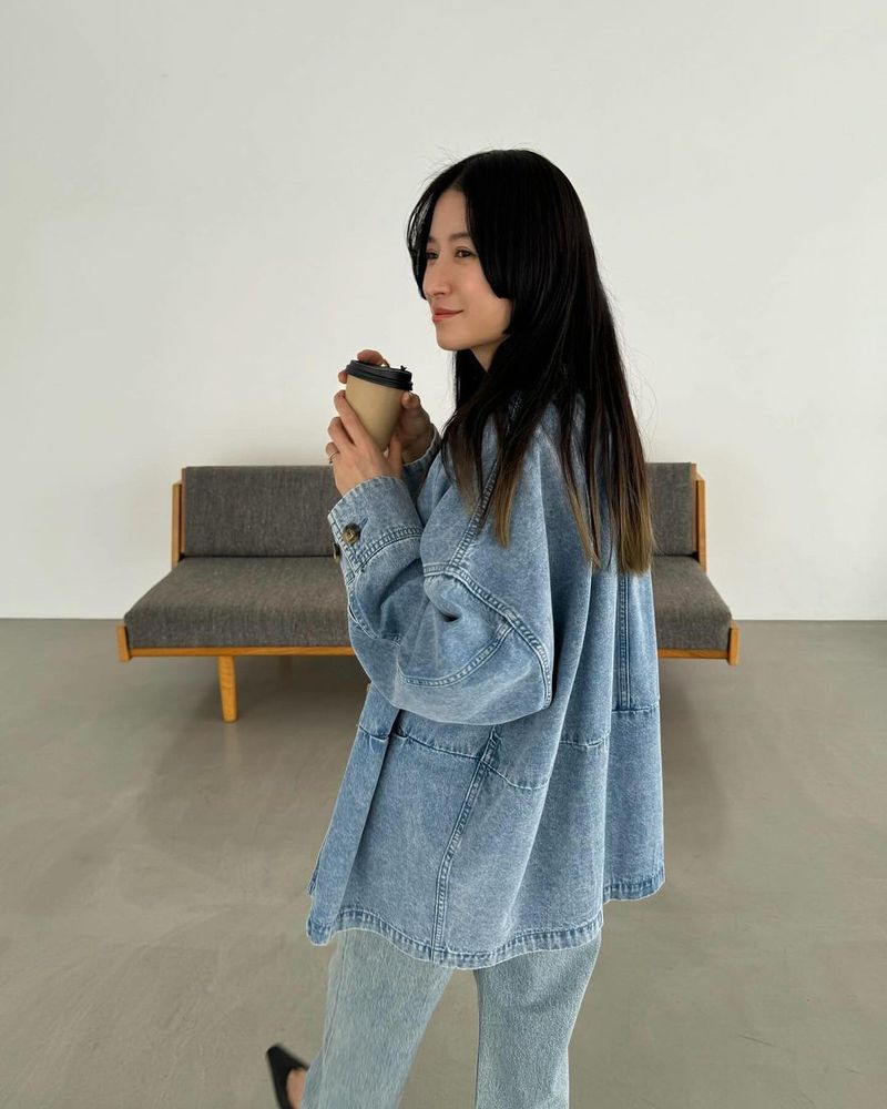 Getrockneter Kranich Frühling und Sommer neue japanische Ins Blogger Revers Denim Hemd Windjacke lose Profil lässig abnehmen Mantel_voghion.com