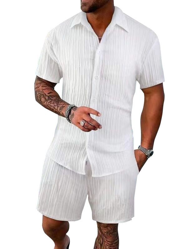 Herrenbekleidung Sommer Herren Freizeithemd Kurzarm Strandhose Anzug_voghion.com