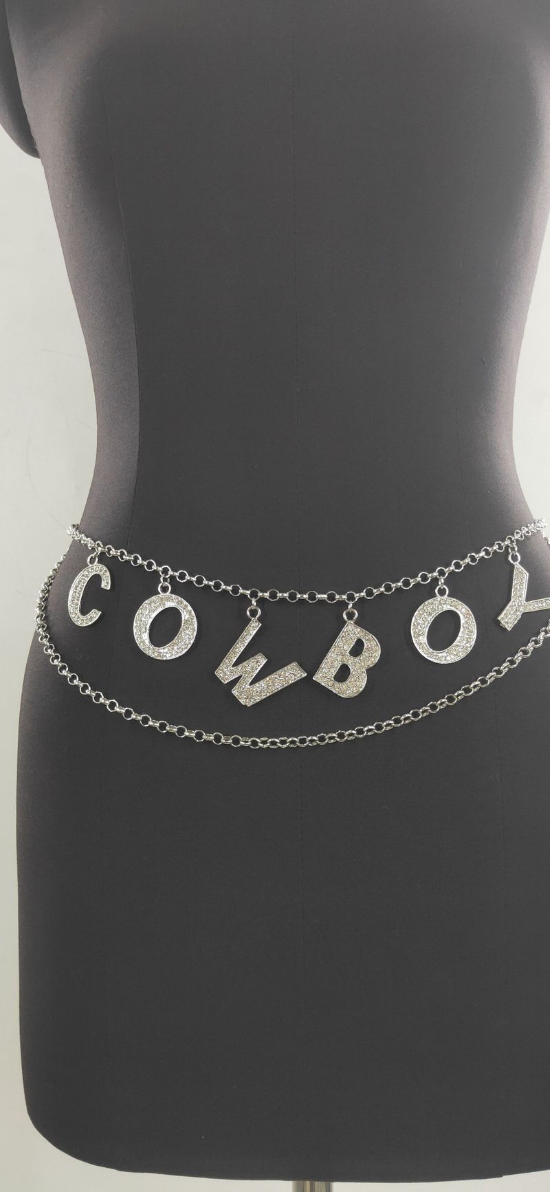Stylish rhinestone inlaid letter pendant wave fringe chain waist chain waist adornment_voghion.com