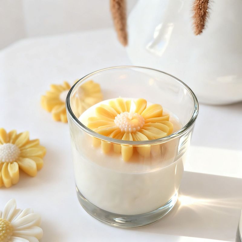 Candela profumata a lunga durata, aromaterapia semplice e di lusso, in cera di soia vegana naturale, per la casa, con girasole._voghion.com