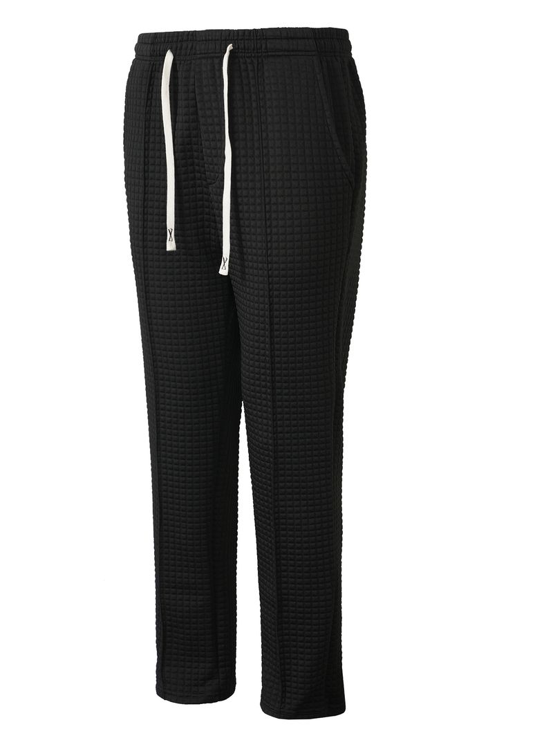 Men's Relaxed-Fit Waffle Knit Casual Pants – Elastic Waist, Breathable & Lightweight For Spring/Autumn (S-XXXL, Black/Gray)_voghion.com