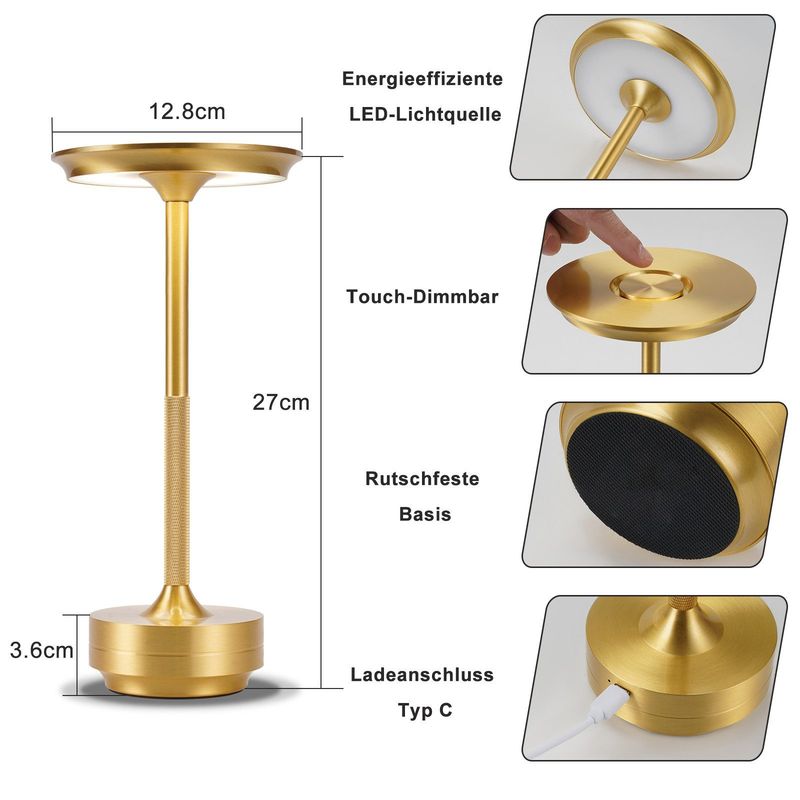 Glitzerlife Tischlampe Kabellos Nachttischlampe Akku - Moderne LED Tischleuchte Touch Dimmbar Lampe Mit USB Aufladbar Schwarz Batterie Tischlampen Für Kinderzimmer_voghion.com