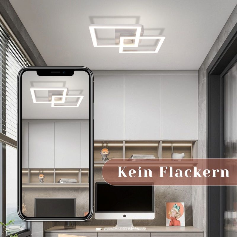 Glitzerlife Deckenlampe LED Deckenleuchte Silber - Modern Design Eckig Küchenlampe 24W 4000K Wohnzimmerlampe Neutralweiß Schlafzimmerlampe Für Esszimmer Büro_voghion.com