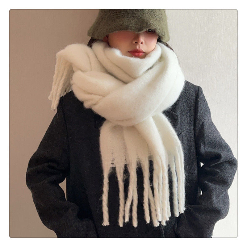 Schal Damen Winter Solide Mohair Verdickt Neu Hochwertiger Weißer Vielseitiger Fauler Schal Halstuch Warme Flut_voghion.com