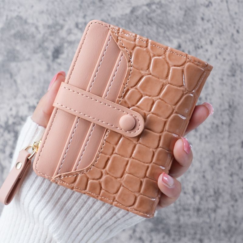Portafoglio con fibbia modello coccodrillo con motivo pietra da donna, portamonete con cerniera corto stile coreano_voghion.com