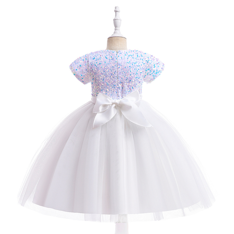 Babykleidung Mädchenkleid Kurzarm Blumenkind Hochzeitskleid Prinzessinkleid Pailletten Bühnenmode Laufstegkleid_voghion.com