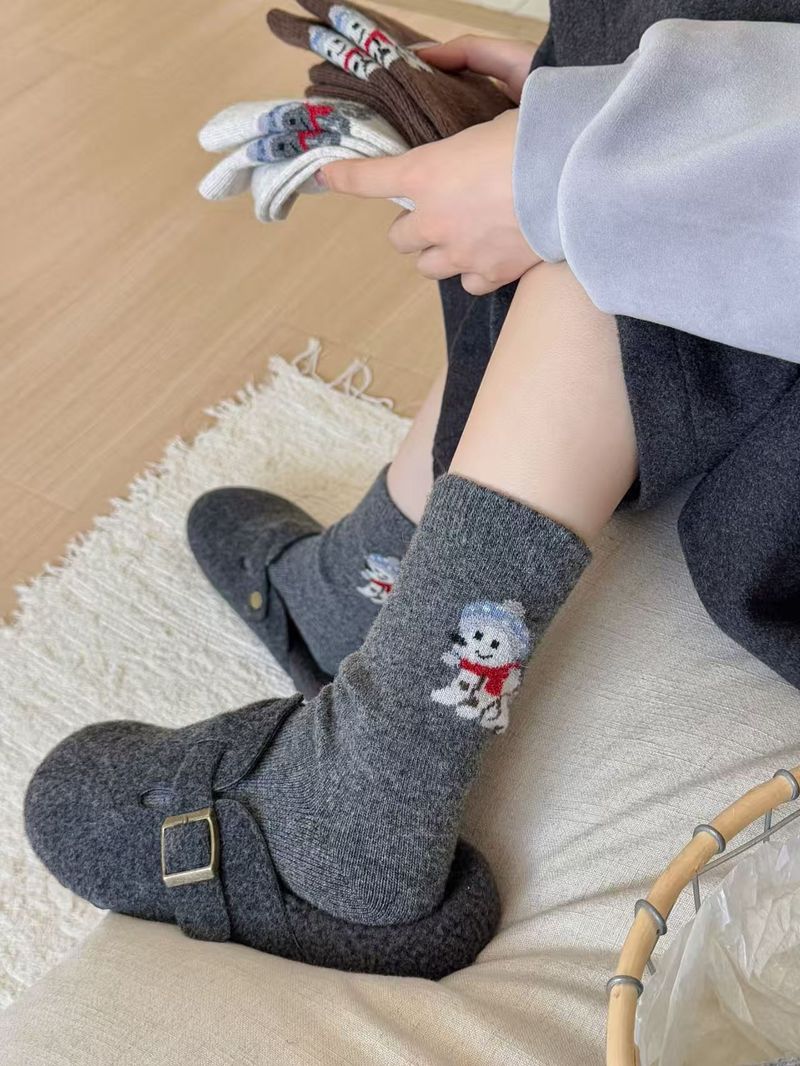 001 Cartoon im japanischen Stil aus Schafwolle, Schlittenwelpe, warm, süß, für Herbst und Winter, verdickt, Wärmespeicherung, lässig bis zur Mitte der Wade_voghion.com