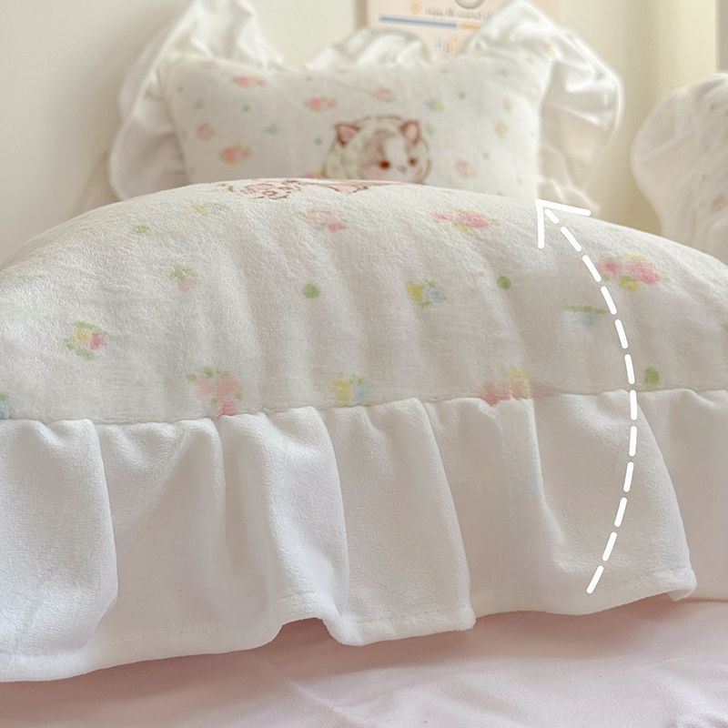 Cute Cartoon Print Square Cushion With Filling, Stylish, Elegant And Beautiful, Niche Design, Lace Trim, Removable And Machine Washable_voghion.com