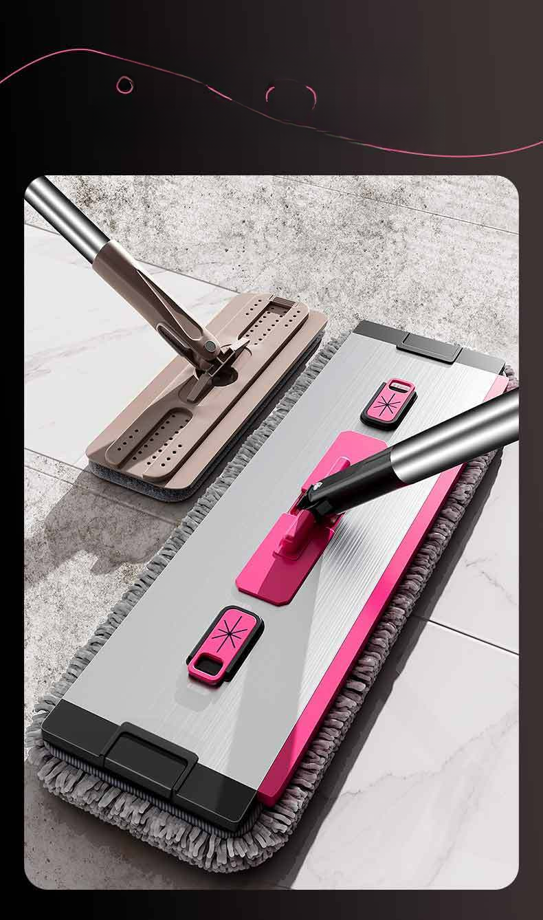 Unique Thickened Chenille Stainless Steel Rod Clamp Fixed Dual-use Dry And Wet Hand-free Household One-sweep Flat Mop_voghion.com