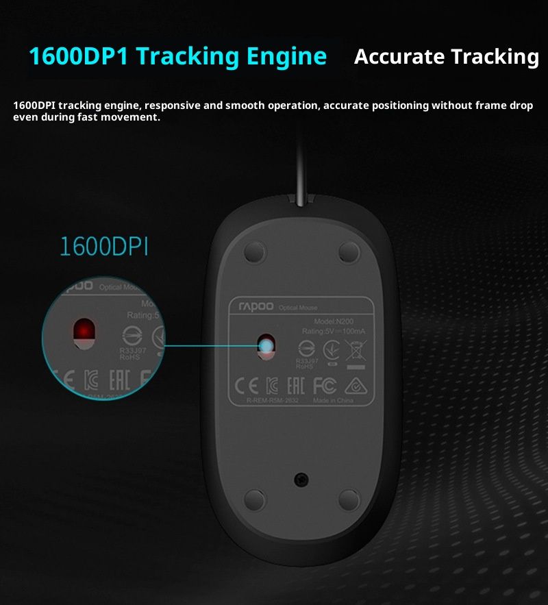 Digitex Digitex Genuine Rapoo N200 Wired USB Optical Mouse Office Use, All-in-One For Laptop And Desktop, Computer Accessories_voghion.com