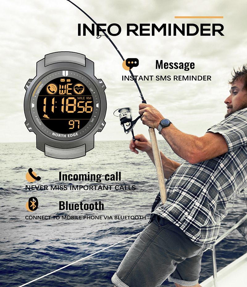 NORTH EDGE Men's Digital Watch Military Waterproof 50M Running Sports Pedometer Stopwatch Watch Heart Rate Wristband Android IOS_voghion.com