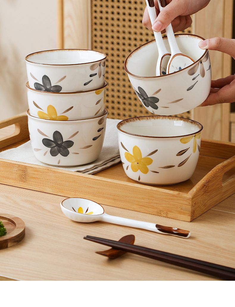 Bluebell Keramik-Reisschüssel-Set – elegante 4,5-Zoll-Kleinschüsseln für stilvolles Essen zu Hause (spülmaschinen- und mikrowellengeeignet, Premium-Glasuroberfläche)_voghion.com