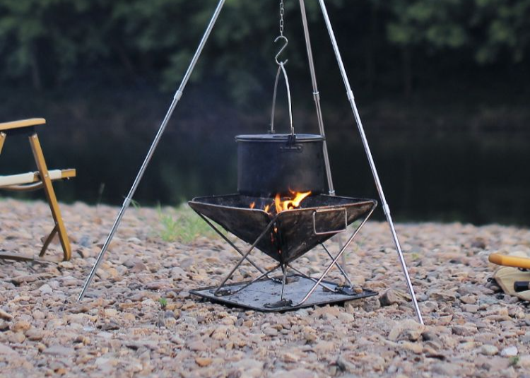 Tripé para fogueira ao ar livre, panela de acampamento portátil, utensílio de cozinha, suporte triangular pendurado_voghion.com
