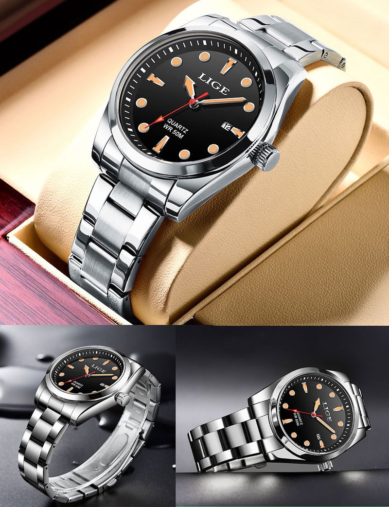 Schlanke Herrenuhr aus Edelstahl mit Datumsanzeige, wasserdichtem Quarzwerk, minimalistischem Design für den Alltag_voghion.com