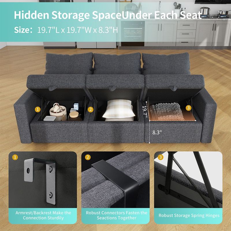 Livelylodge Modern L-Shaped Modular Sectional Sofa, Polyester Upholstery With Sturdy Wooden Frame, Comfortable Couch For Living Room Or Office, Space-Saving Design 109''L X 78''W X 34''H_voghion.com
