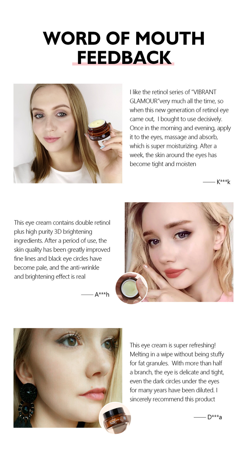 Crema de ochi VIBRONT GLAMOUR cu retinol, estompează liniile fine, luminează și îmbunătățește îngrijirea ochilor_voghion.com