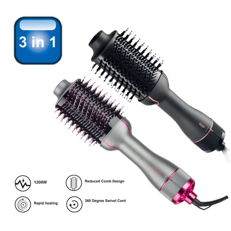 Asciugacapelli elettrico automatico con spazzola ad aria calda 3 in 1, standard UE RAF e piastra per capelli a doppio uso_voghion.com